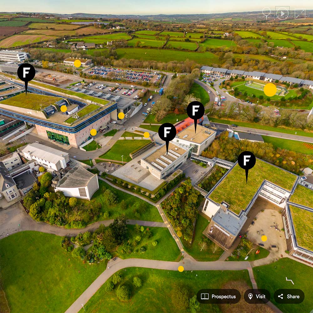 360 aerial virtual tour of university or college campus